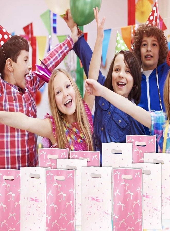 أكياس هدايا مزينة بفيونكات وردية - 30 كيسًا من أكياس الحلوى والهدايا، أكياس هدايا للحفلات، زينة فيونكات بلاستيكية وردية لطيفة لحفلات أعياد الميلاد وحفلات توديع العزوبية والخطوبة والزفاف. - Image 3